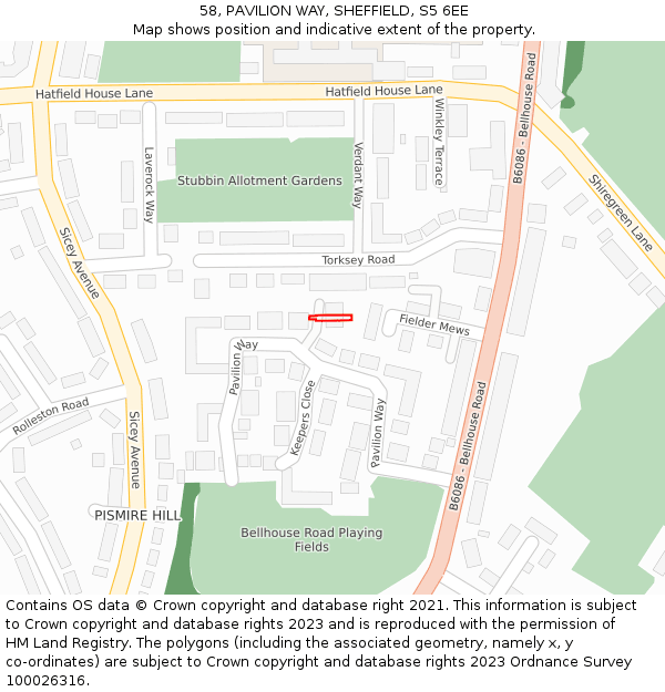 58, PAVILION WAY, SHEFFIELD, S5 6EE: Location map and indicative extent of plot