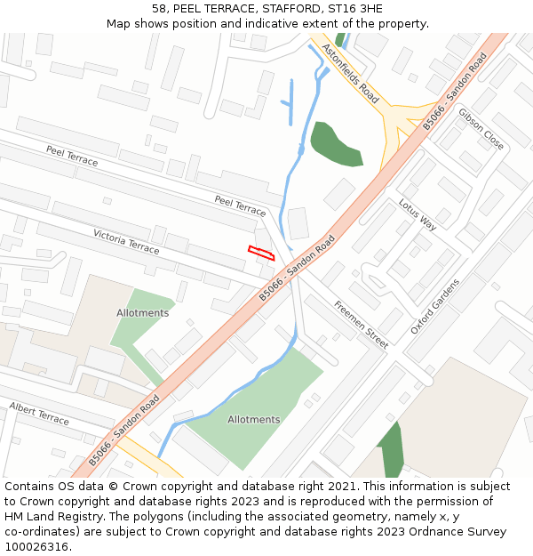 58, PEEL TERRACE, STAFFORD, ST16 3HE: Location map and indicative extent of plot