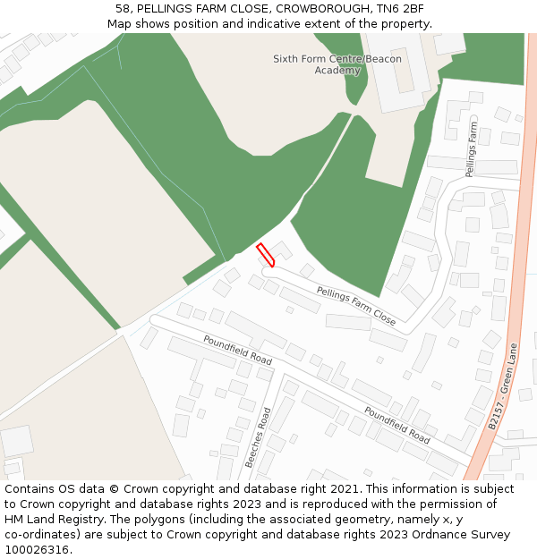 58, PELLINGS FARM CLOSE, CROWBOROUGH, TN6 2BF: Location map and indicative extent of plot