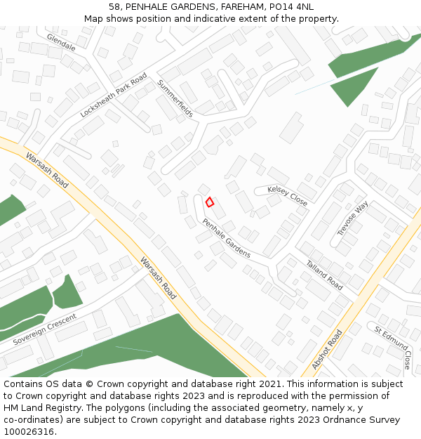 58, PENHALE GARDENS, FAREHAM, PO14 4NL: Location map and indicative extent of plot
