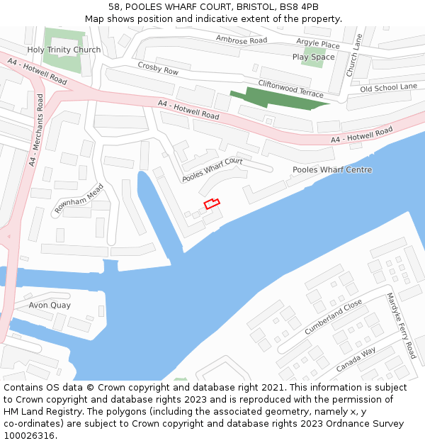 58, POOLES WHARF COURT, BRISTOL, BS8 4PB: Location map and indicative extent of plot