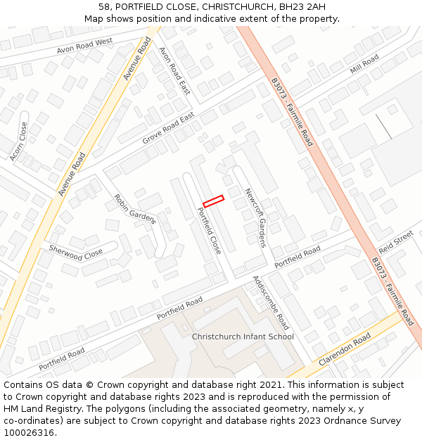 58, PORTFIELD CLOSE, CHRISTCHURCH, BH23 2AH: Location map and indicative extent of plot