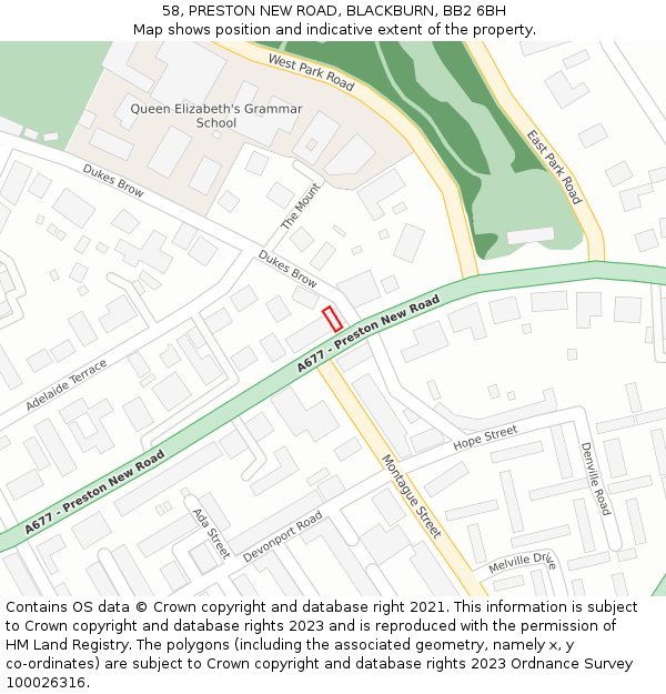 58, PRESTON NEW ROAD, BLACKBURN, BB2 6BH: Location map and indicative extent of plot