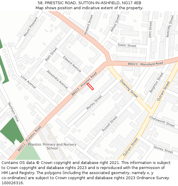58, PRIESTSIC ROAD, SUTTON-IN-ASHFIELD, NG17 4EB: Location map and indicative extent of plot