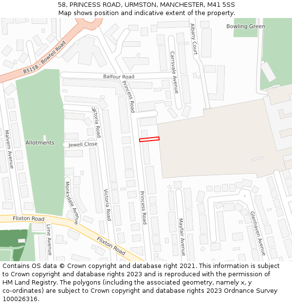58, PRINCESS ROAD, URMSTON, MANCHESTER, M41 5SS: Location map and indicative extent of plot
