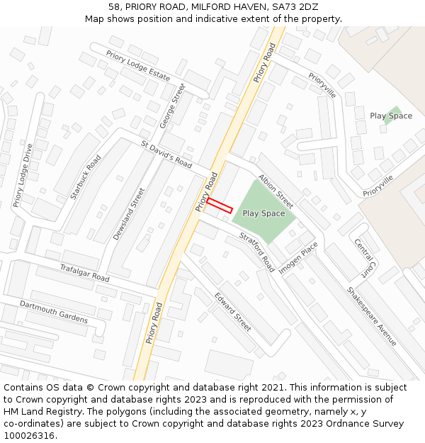 58, PRIORY ROAD, MILFORD HAVEN, SA73 2DZ: Location map and indicative extent of plot