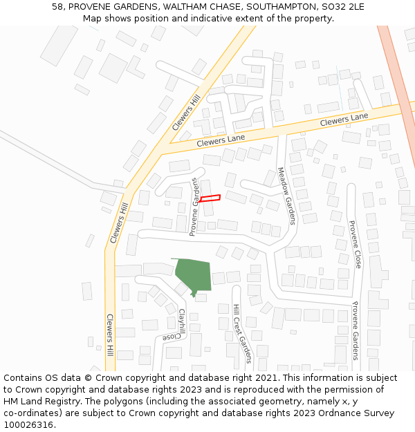 58, PROVENE GARDENS, WALTHAM CHASE, SOUTHAMPTON, SO32 2LE: Location map and indicative extent of plot