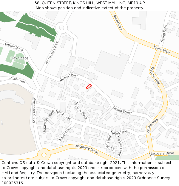 58, QUEEN STREET, KINGS HILL, WEST MALLING, ME19 4JP: Location map and indicative extent of plot