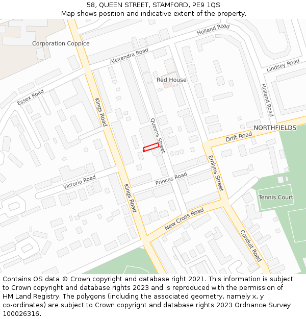 58, QUEEN STREET, STAMFORD, PE9 1QS: Location map and indicative extent of plot