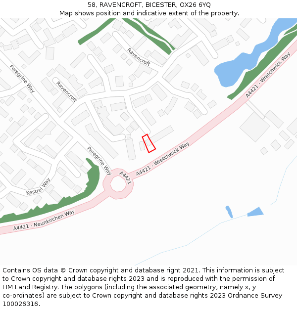 58, RAVENCROFT, BICESTER, OX26 6YQ: Location map and indicative extent of plot