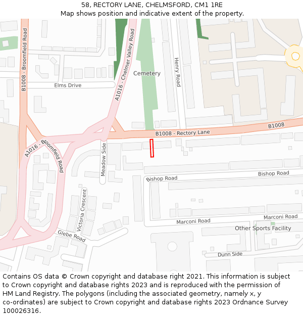 58, RECTORY LANE, CHELMSFORD, CM1 1RE: Location map and indicative extent of plot