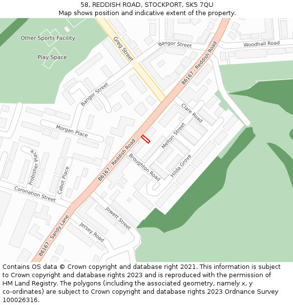 58, REDDISH ROAD, STOCKPORT, SK5 7QU: Location map and indicative extent of plot