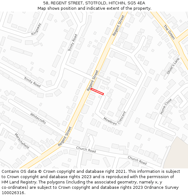 58, REGENT STREET, STOTFOLD, HITCHIN, SG5 4EA: Location map and indicative extent of plot
