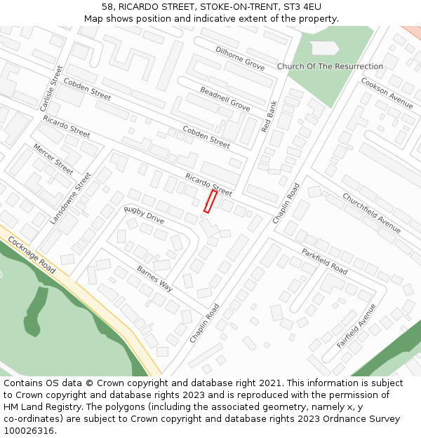 58, RICARDO STREET, STOKE-ON-TRENT, ST3 4EU: Location map and indicative extent of plot