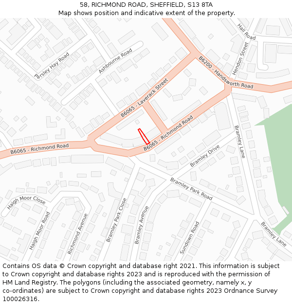 58, RICHMOND ROAD, SHEFFIELD, S13 8TA: Location map and indicative extent of plot