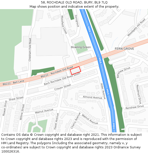 58, ROCHDALE OLD ROAD, BURY, BL9 7LQ: Location map and indicative extent of plot