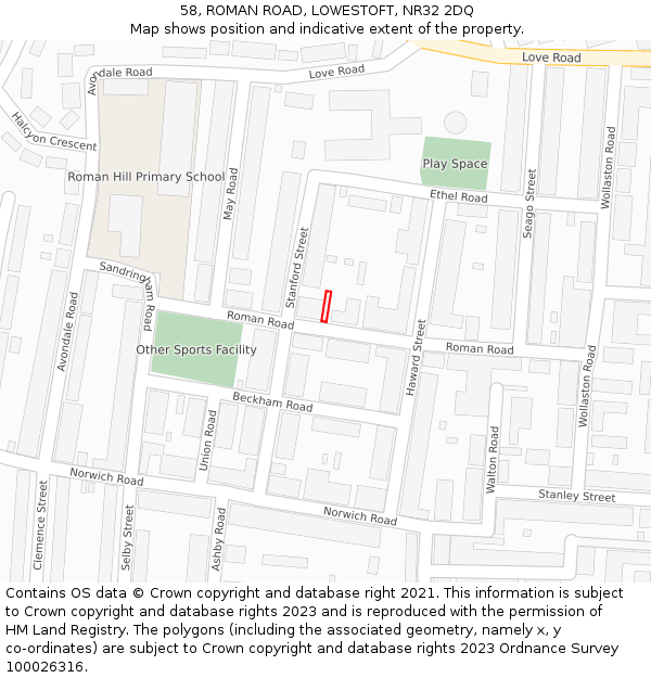 58, ROMAN ROAD, LOWESTOFT, NR32 2DQ: Location map and indicative extent of plot