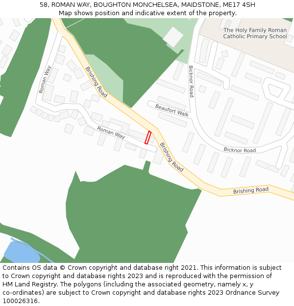 58, ROMAN WAY, BOUGHTON MONCHELSEA, MAIDSTONE, ME17 4SH: Location map and indicative extent of plot