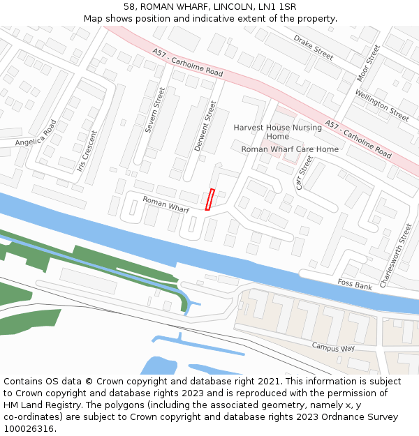 58, ROMAN WHARF, LINCOLN, LN1 1SR: Location map and indicative extent of plot