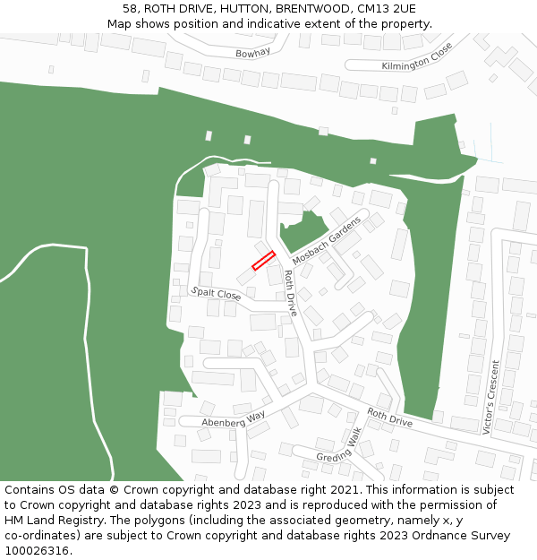 58, ROTH DRIVE, HUTTON, BRENTWOOD, CM13 2UE: Location map and indicative extent of plot