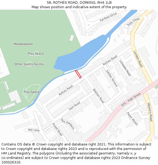 58, ROTHES ROAD, DORKING, RH4 1LB: Location map and indicative extent of plot