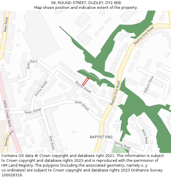 58, ROUND STREET, DUDLEY, DY2 9EB: Location map and indicative extent of plot