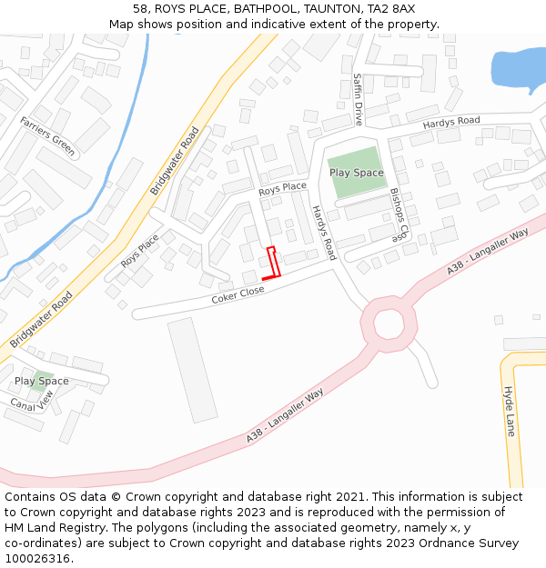 58, ROYS PLACE, BATHPOOL, TAUNTON, TA2 8AX: Location map and indicative extent of plot