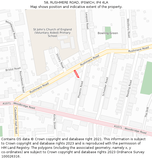 58, RUSHMERE ROAD, IPSWICH, IP4 4LA: Location map and indicative extent of plot