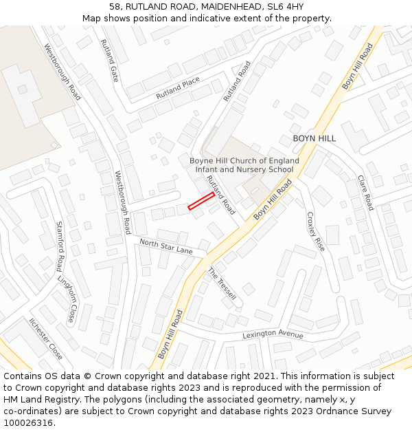 58, RUTLAND ROAD, MAIDENHEAD, SL6 4HY: Location map and indicative extent of plot