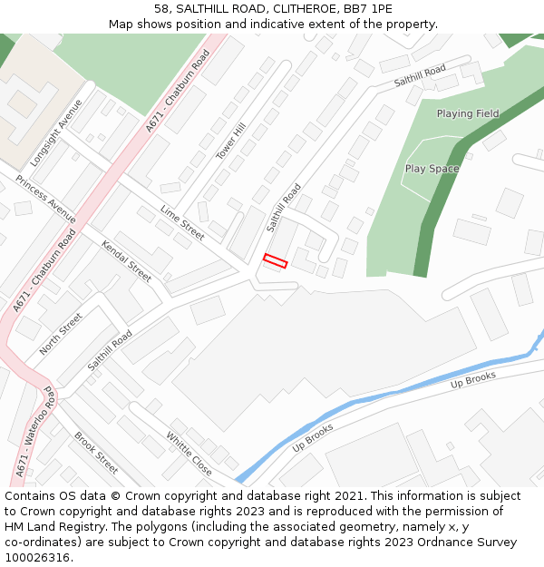 58, SALTHILL ROAD, CLITHEROE, BB7 1PE: Location map and indicative extent of plot