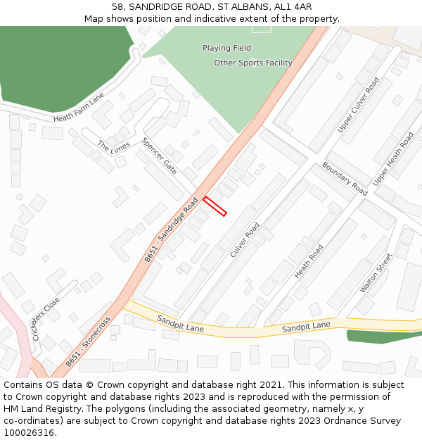 58, SANDRIDGE ROAD, ST ALBANS, AL1 4AR: Location map and indicative extent of plot