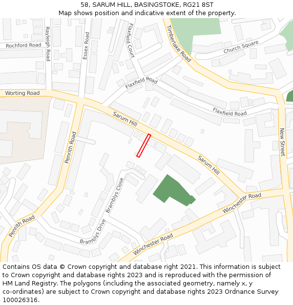 58, SARUM HILL, BASINGSTOKE, RG21 8ST: Location map and indicative extent of plot