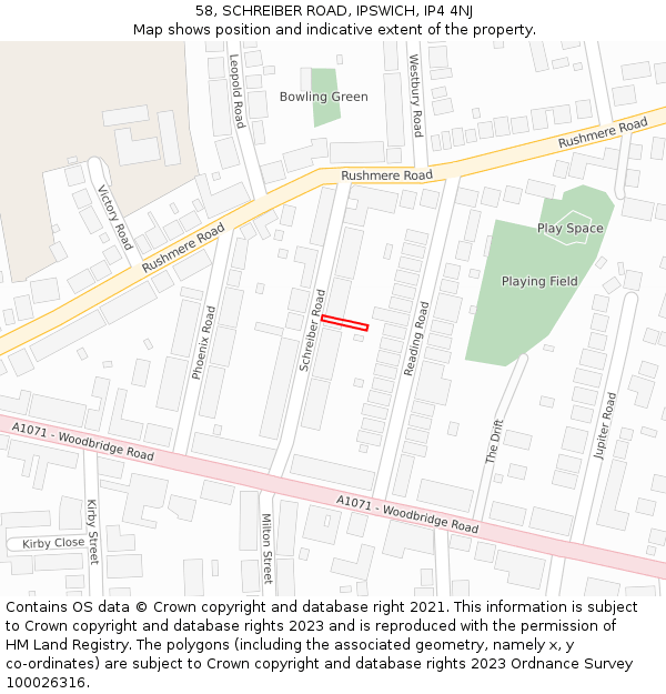 58, SCHREIBER ROAD, IPSWICH, IP4 4NJ: Location map and indicative extent of plot