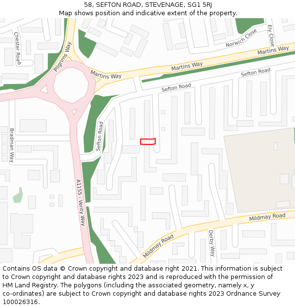 58, SEFTON ROAD, STEVENAGE, SG1 5RJ: Location map and indicative extent of plot