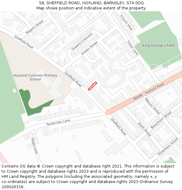 58, SHEFFIELD ROAD, HOYLAND, BARNSLEY, S74 0DQ: Location map and indicative extent of plot