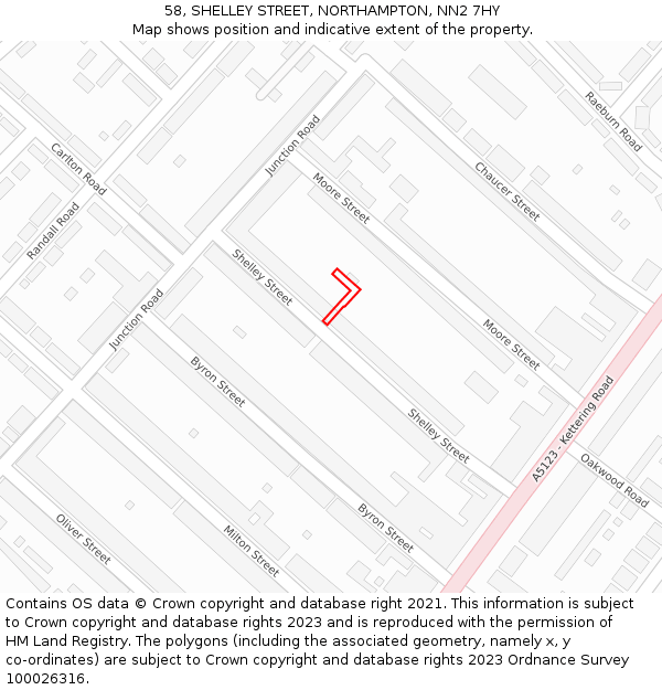 58, SHELLEY STREET, NORTHAMPTON, NN2 7HY: Location map and indicative extent of plot