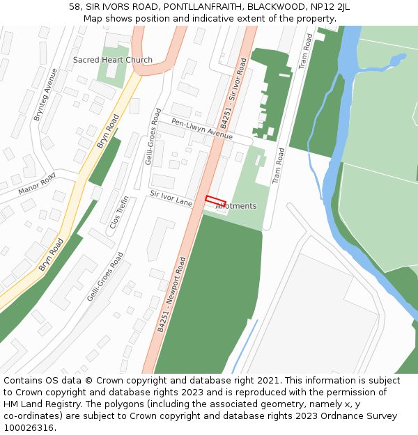 58, SIR IVORS ROAD, PONTLLANFRAITH, BLACKWOOD, NP12 2JL: Location map and indicative extent of plot