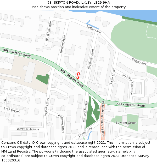 58, SKIPTON ROAD, ILKLEY, LS29 9HA: Location map and indicative extent of plot