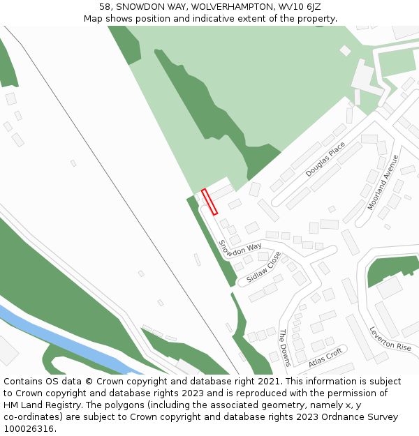 58, SNOWDON WAY, WOLVERHAMPTON, WV10 6JZ: Location map and indicative extent of plot