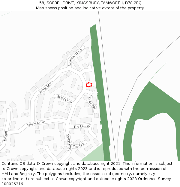 58, SORREL DRIVE, KINGSBURY, TAMWORTH, B78 2PQ: Location map and indicative extent of plot