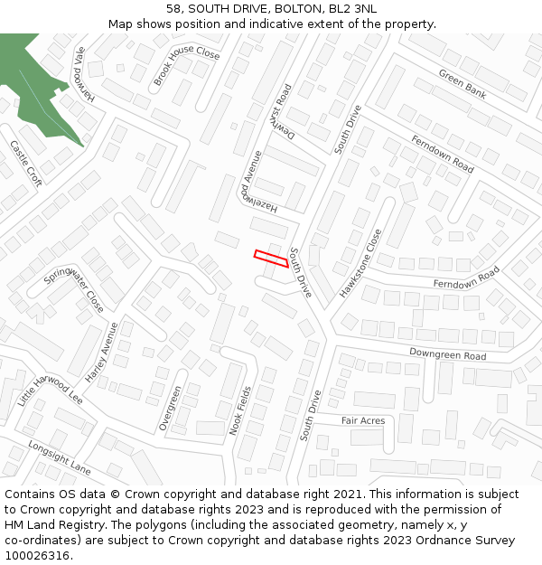 58, SOUTH DRIVE, BOLTON, BL2 3NL: Location map and indicative extent of plot