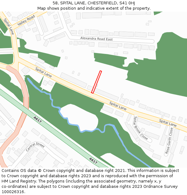58, SPITAL LANE, CHESTERFIELD, S41 0HJ: Location map and indicative extent of plot