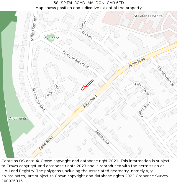 58, SPITAL ROAD, MALDON, CM9 6ED: Location map and indicative extent of plot
