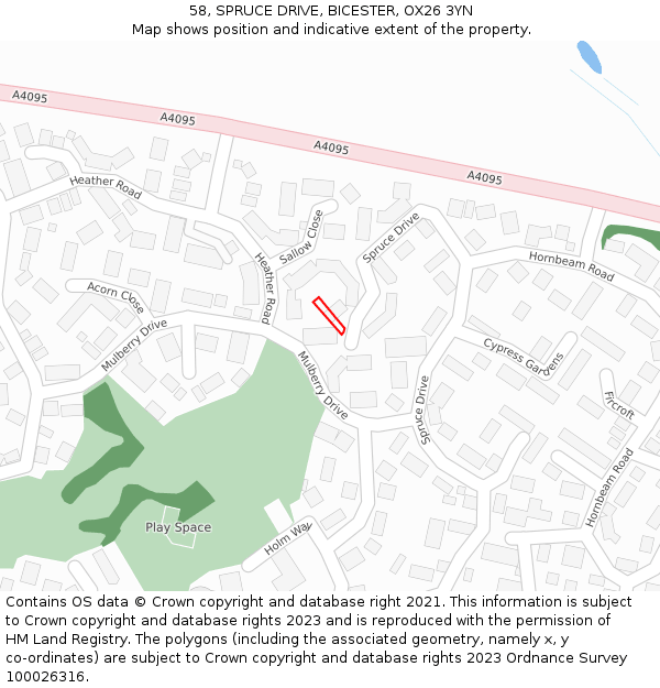 58, SPRUCE DRIVE, BICESTER, OX26 3YN: Location map and indicative extent of plot