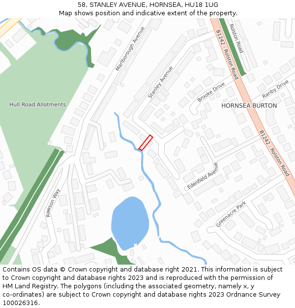58, STANLEY AVENUE, HORNSEA, HU18 1UG: Location map and indicative extent of plot