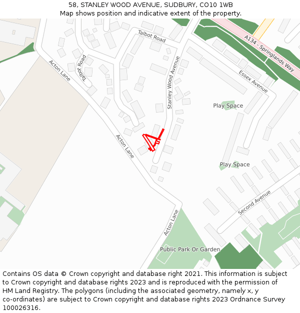 58, STANLEY WOOD AVENUE, SUDBURY, CO10 1WB: Location map and indicative extent of plot
