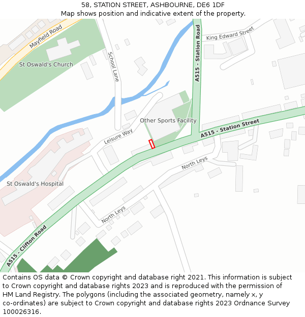 58, STATION STREET, ASHBOURNE, DE6 1DF: Location map and indicative extent of plot
