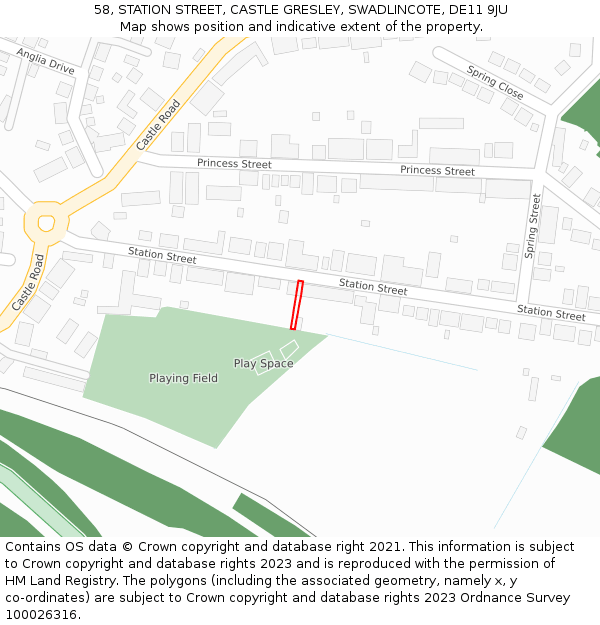 58, STATION STREET, CASTLE GRESLEY, SWADLINCOTE, DE11 9JU: Location map and indicative extent of plot
