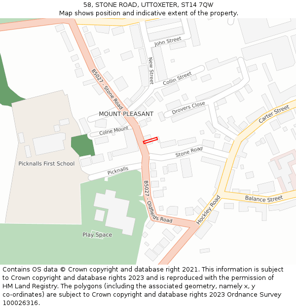 58, STONE ROAD, UTTOXETER, ST14 7QW: Location map and indicative extent of plot