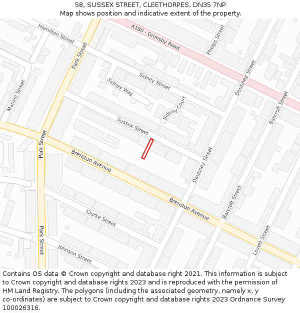 58, SUSSEX STREET, CLEETHORPES, DN35 7NP: Location map and indicative extent of plot